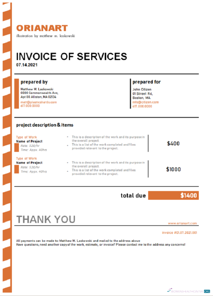 Download Australia Orianart art and design company invoice Photoshop template